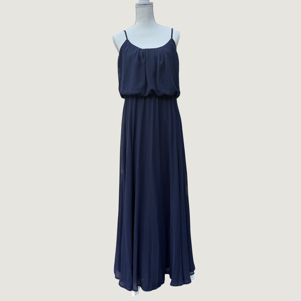 Bisou Bisou Michele Bohbot Navy Blue Blouson Chiffon Maxi Dress Size 12 Formal